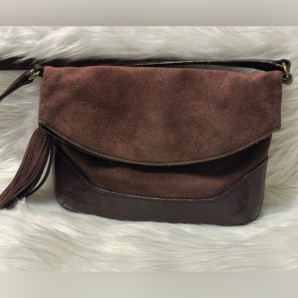 Frye Melissa Fold over Plum/Wine/Burgundy Leather/Suede Crossbody Bag - Picture 3 of 13